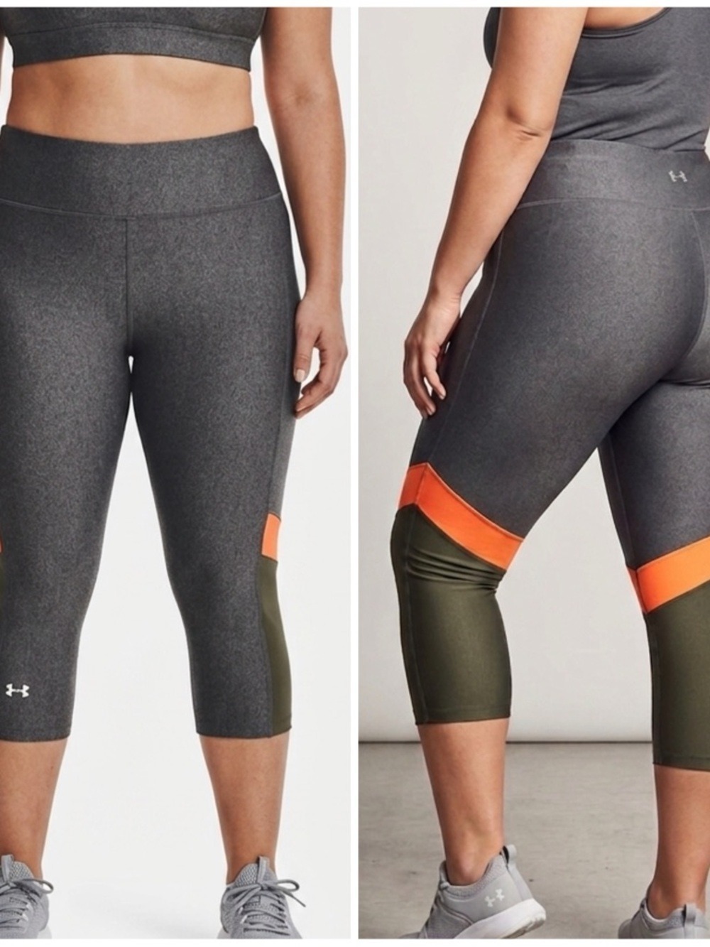 UNDER ARMOUR Heat Gear Compression Grey Leggings Orange Stripe 17” XL
